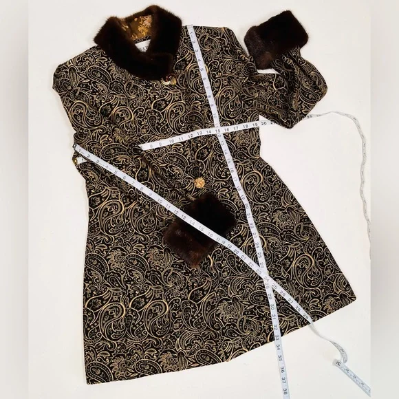 LILLY & TAYLOR NY PARIS brocade genuine mink color and cuffs coat jacket - Picture 5 of 10